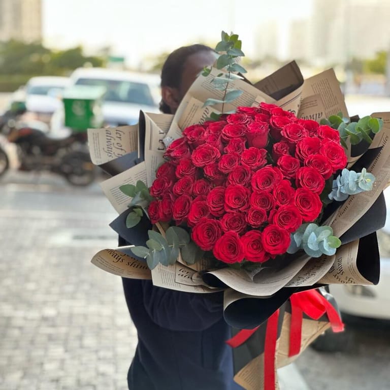 51 Luxury Red Roses Eucalyptus Bouquet-A394 - Image 2