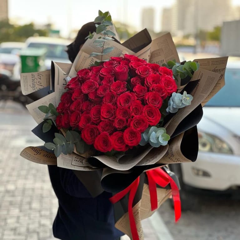 51 Luxury Red Roses Eucalyptus Bouquet-A394 - Image 3