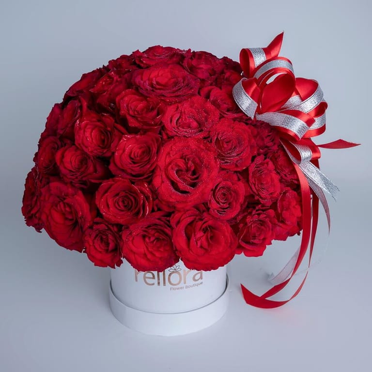 51 Red Roses Luxury Round Flower Box-A423 - Image 1