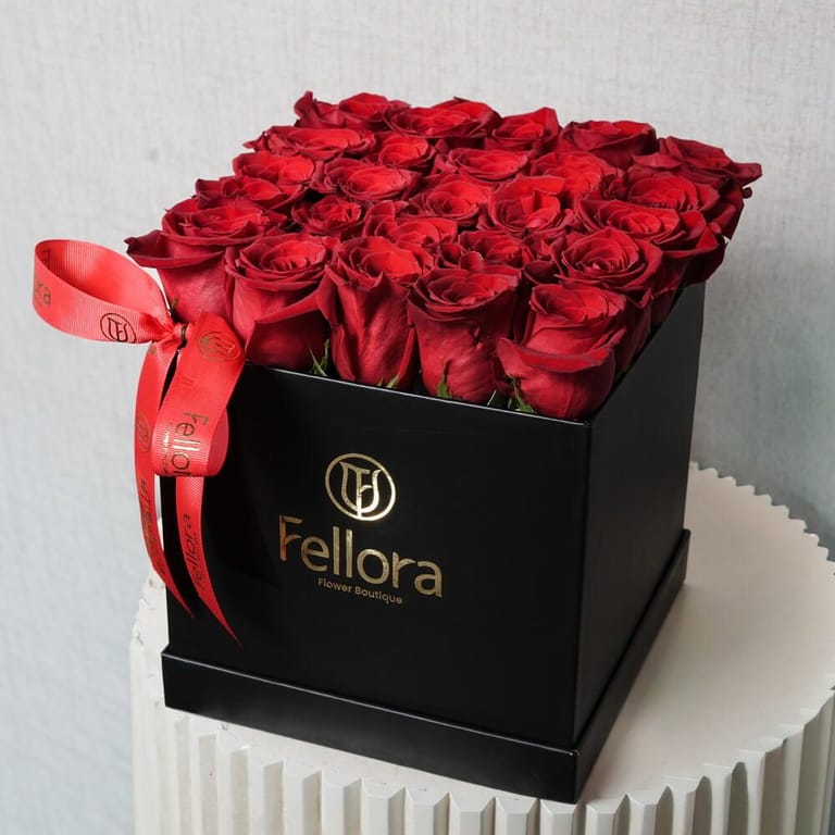 25 Red Roses Luxury Black Square Box Arrangement-A430 - Image 1