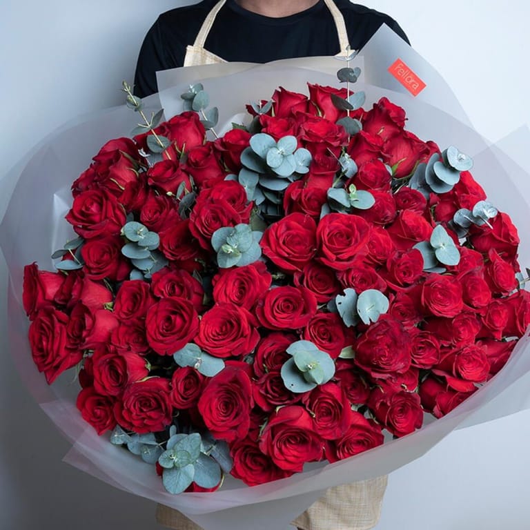 101 Red Roses And Eucalyptus Grand Luxury Bouquet-A436 - Image 2