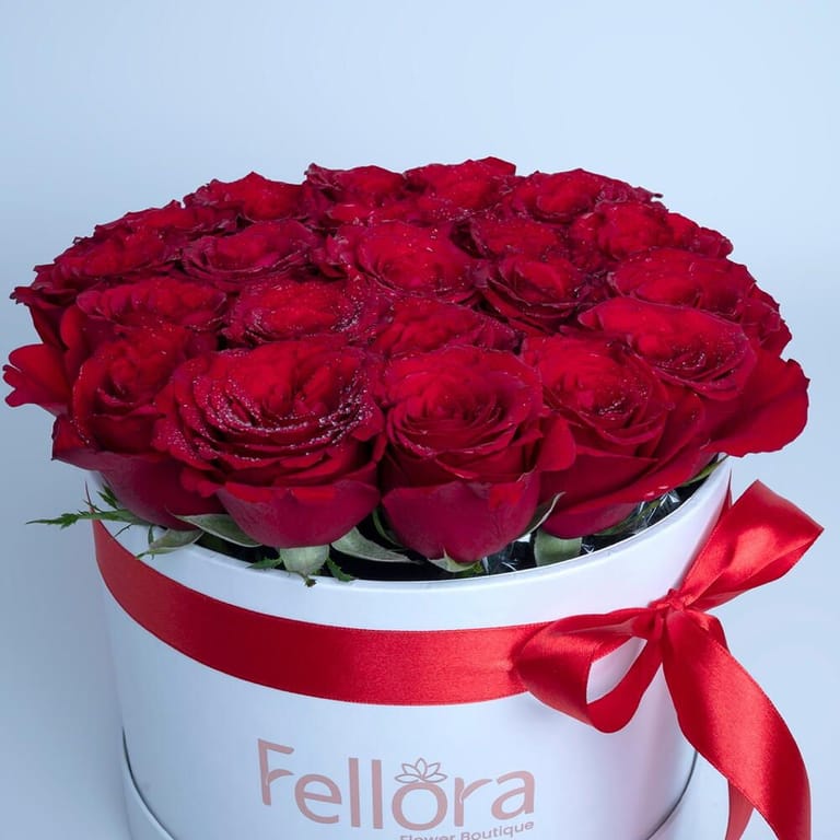 21 Red Roses Luxury White Round Box Arrangement-A431 - Image 4