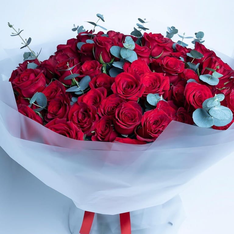 101 Red Roses And Eucalyptus Grand Luxury Bouquet-A436 - Image 4