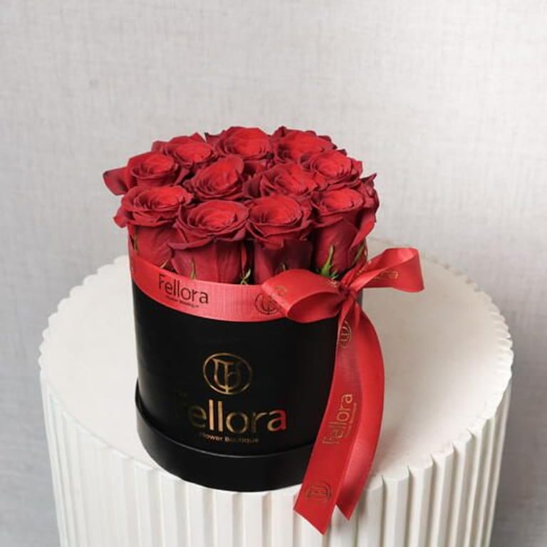 11 Red Roses Luxury Round Box Arrangement-A444 - Image 1