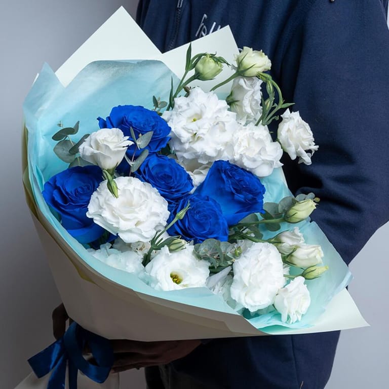 Blue Roses And White Lisianthus Bouquet-A507 - Image 1