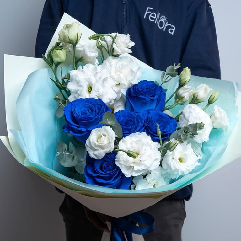 Blue Roses And White Lisianthus Bouquet-A507 - Image 2