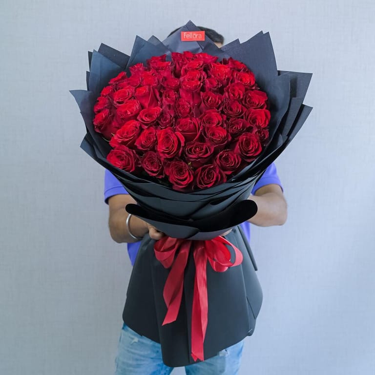 51 Red Roses Luxury Black Wrap Bouquet-A598 - Image 1
