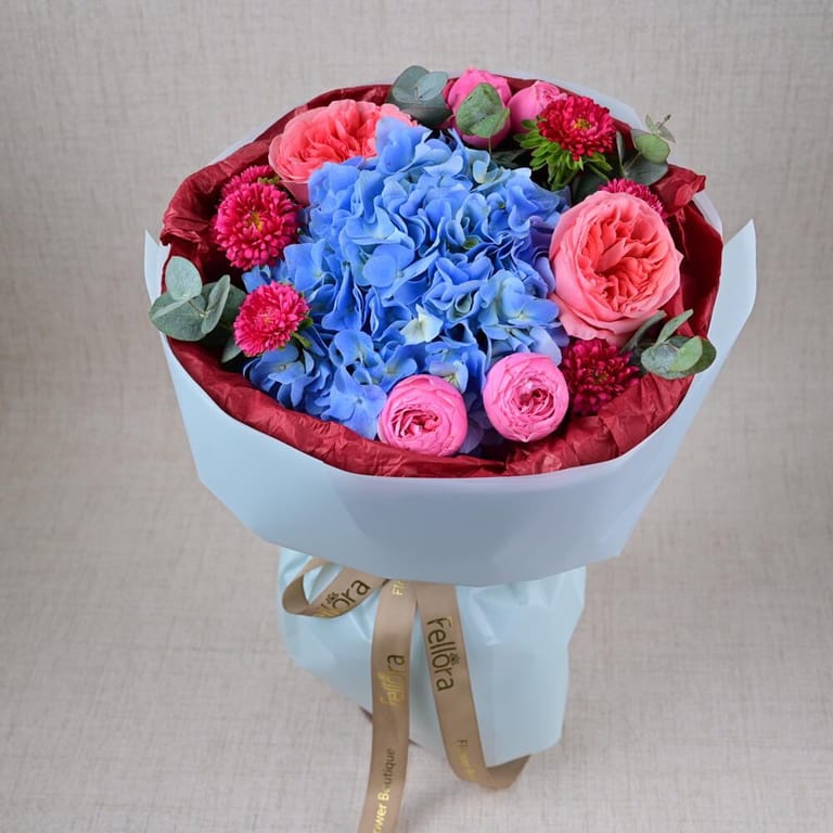 Blue Hydrangea Pink peony Roses And Chrysanthemum Luxury Bou-A631 - Image 2
