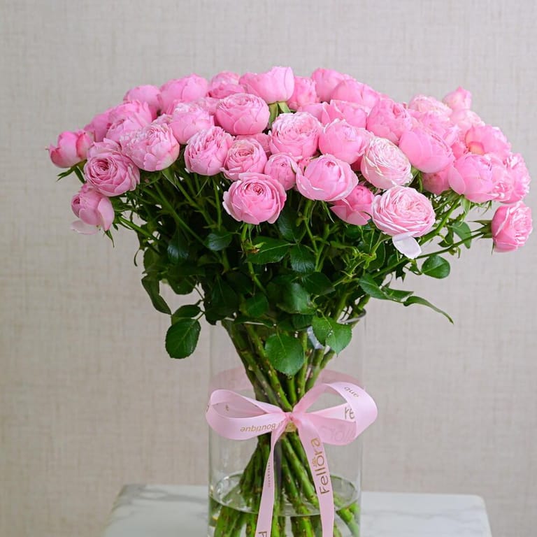 21 Pink Peony Spray Roses Glass Vase Arrangement-A628 - Image 3