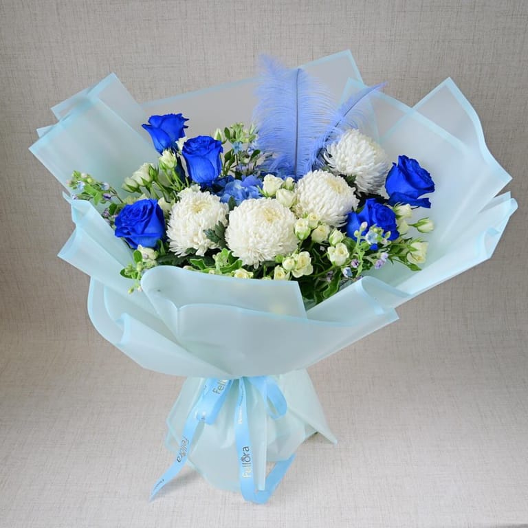 Blue Roses And White Chrysanthemum Luxury Bouquet-A644 - Image 2