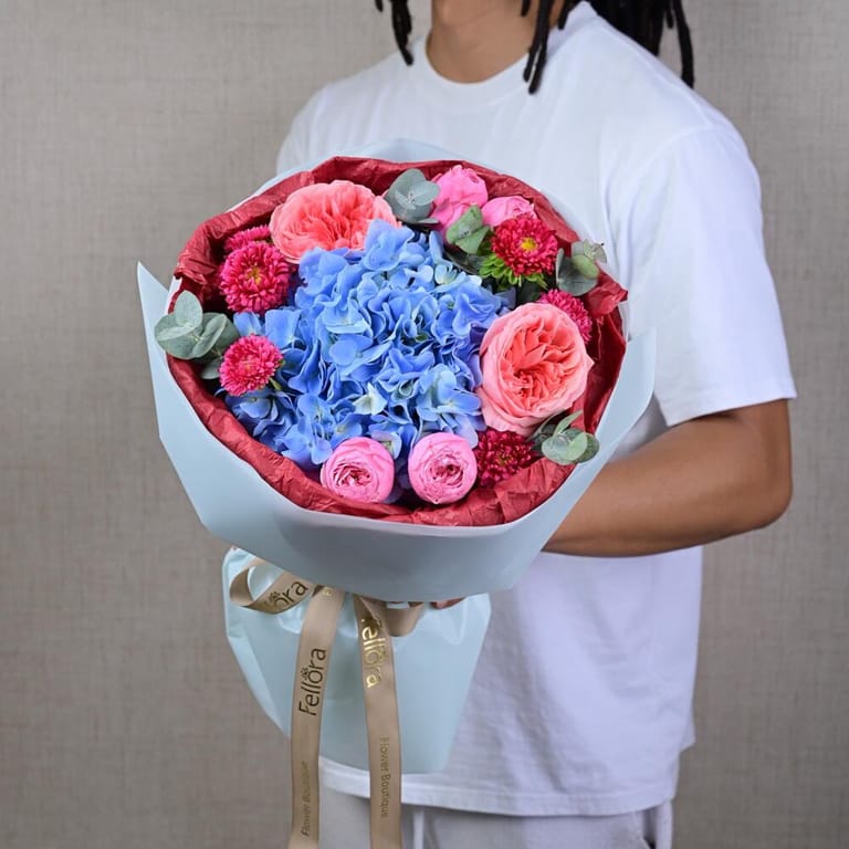 Blue Hydrangea Pink peony Roses And Chrysanthemum Luxury Bou-A631 - Image 3