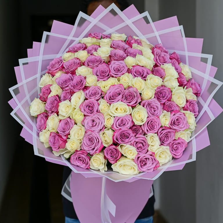 101 Purple And White Roses Grand Luxury Bouquet-A659 - Image 1