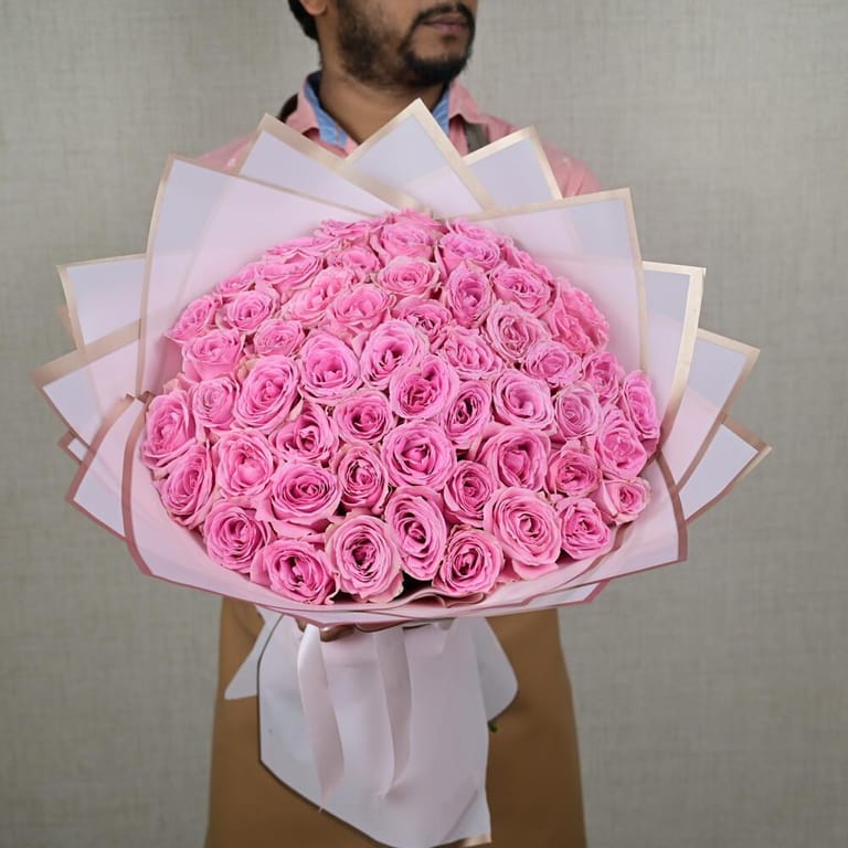 51 Pink Warm Roses Luxury Bouquet-A661 - Image 1