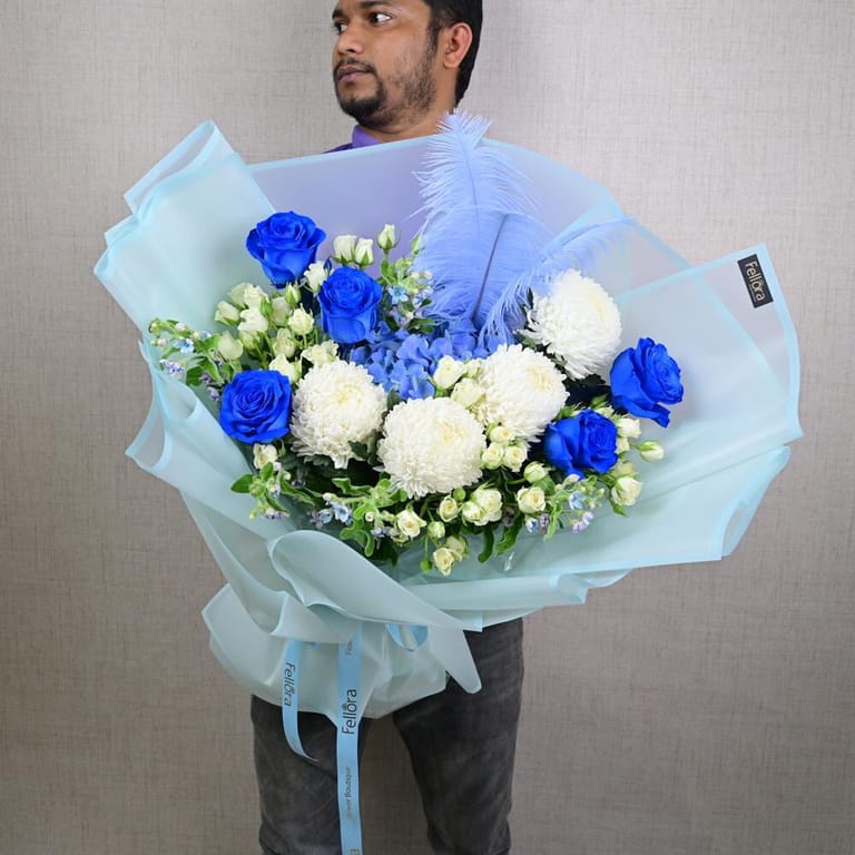 Blue Roses And White Chrysanthemum Luxury Bouquet-A644 - Image 4