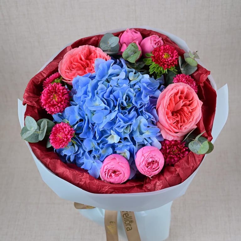 Blue Hydrangea Pink peony Roses And Chrysanthemum Luxury Bou-A631 - Image 5