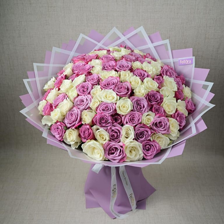 101 Purple And White Roses Grand Luxury Bouquet-A659 - Image 2