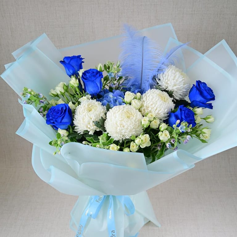 Blue Roses And White Chrysanthemum Luxury Bouquet-A644 - Image 5