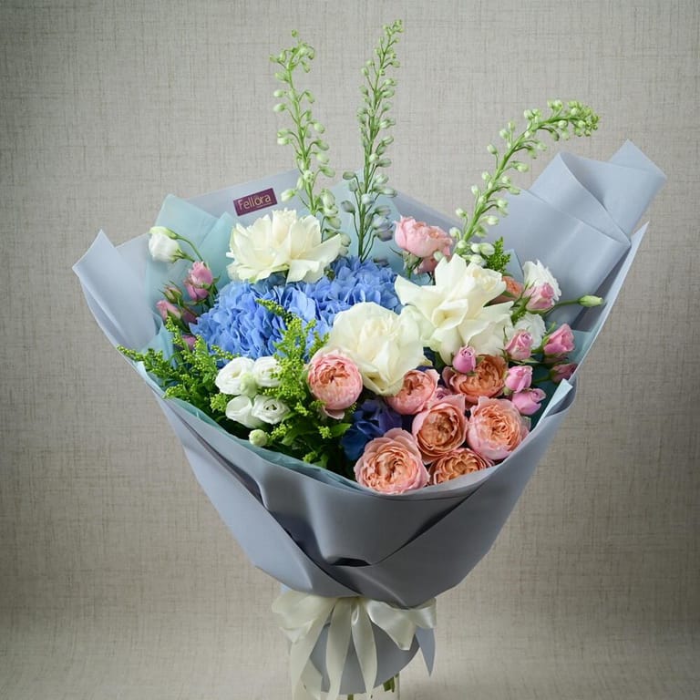 Blue Hydrangea Peony Roses And White Flowers Luxury Bouquet-A666 - Image 3