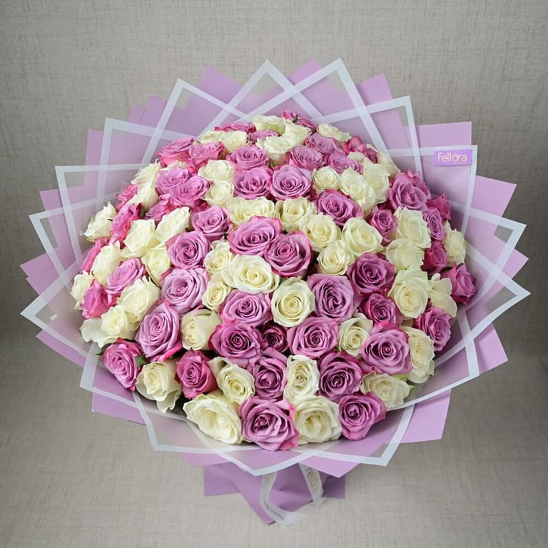 101 Purple And White Roses Grand Luxury Bouquet-A659 - Image 5