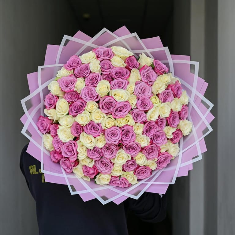 101 Purple And White Roses Grand Luxury Bouquet-A659 - Image 6