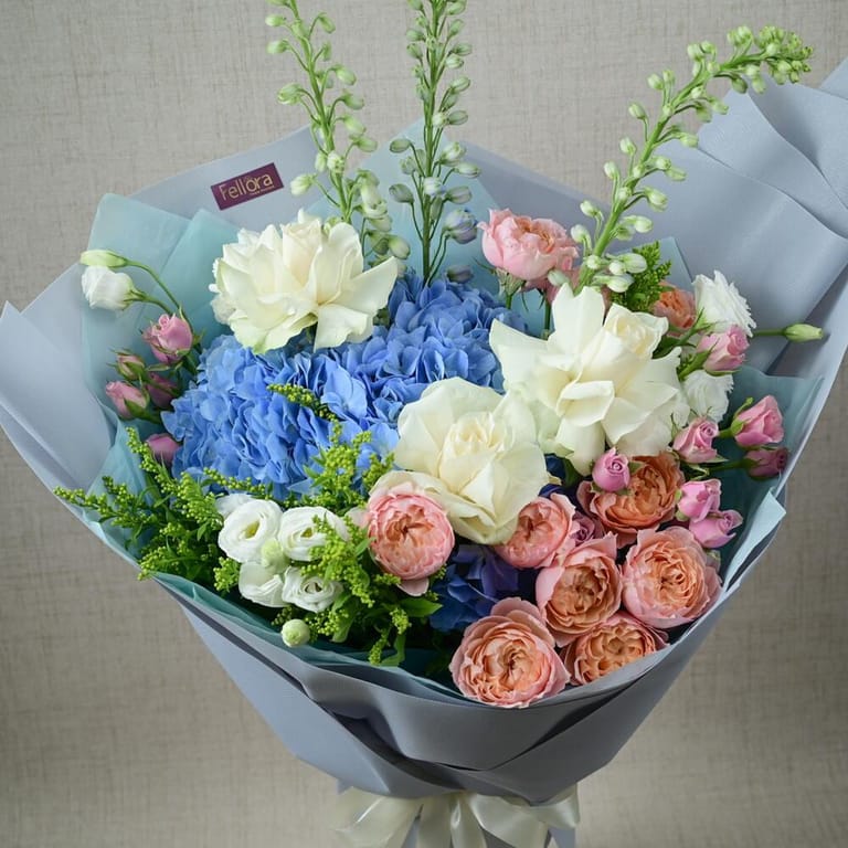 Blue Hydrangea Peony Roses And White Flowers Luxury Bouquet-A666 - Image 5