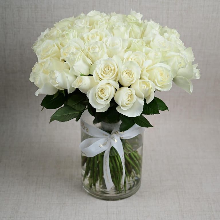 51 White Roses Luxury Flower Vase-A748 - Image 1