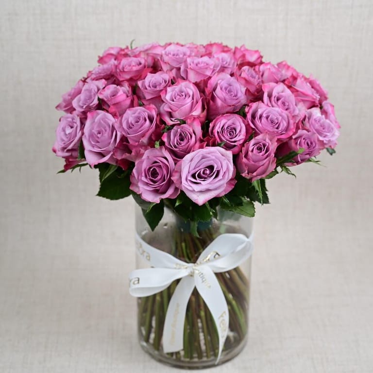 51 Deep Purple Roses Luxury Flower Vase-A753 - Image 1