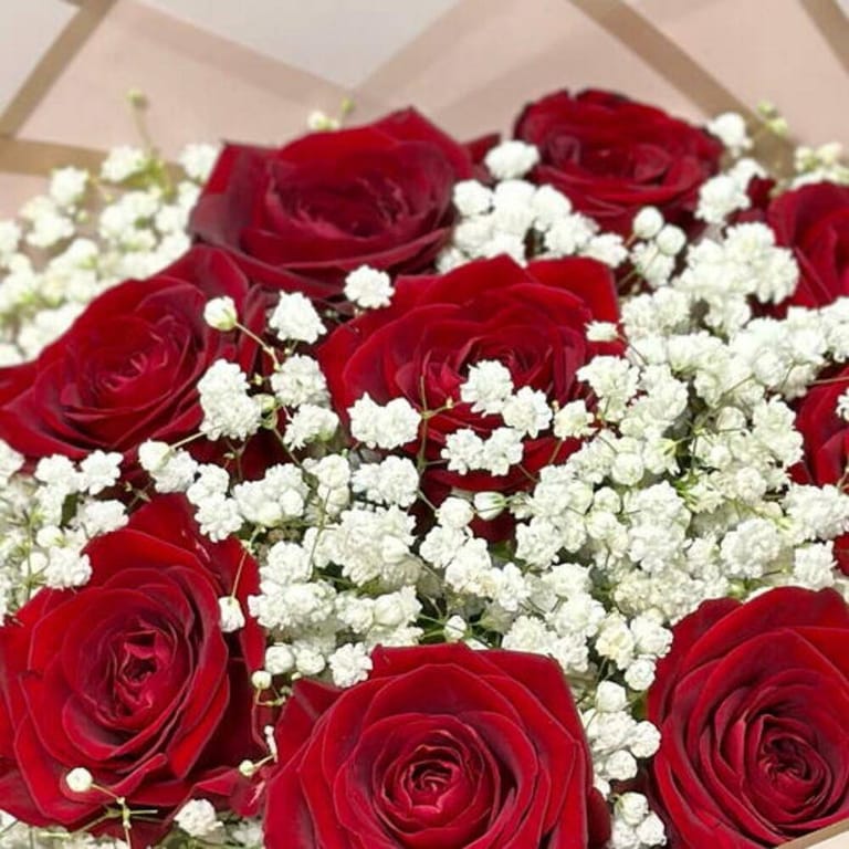 9 Red Roses And Gypsophila Romantic Bouque-A711 - Image 6