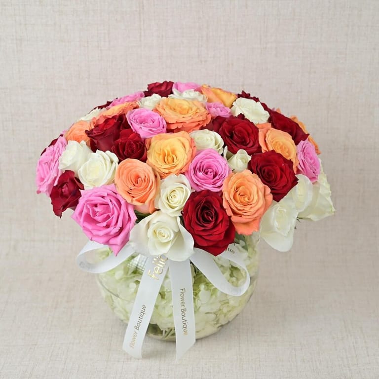51 Mixed Roses Luxury Glass Vase-A773 - Image 2