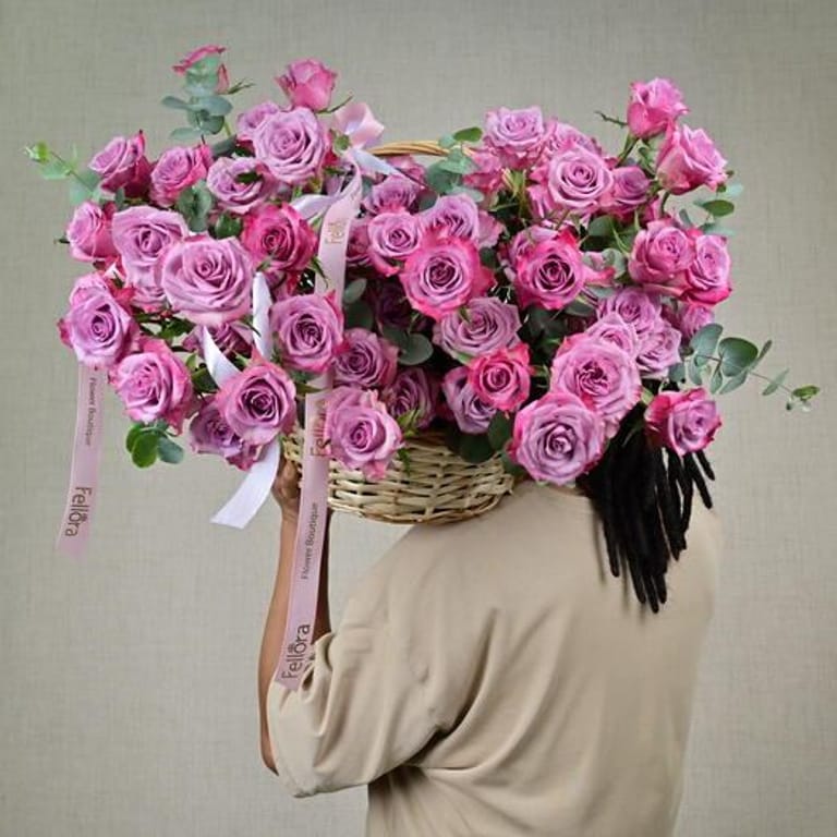 101 Purple Roses And Eucalyptus Luxury Basket-A778 - Image 2