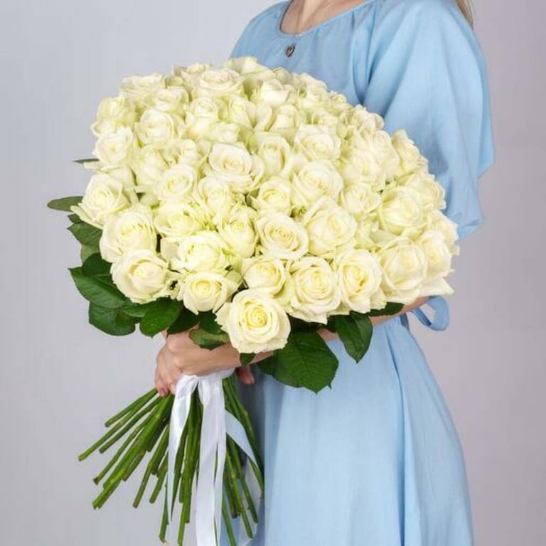 51 White Roses Hand Tied Luxury Bouquet-A786 - Image 1