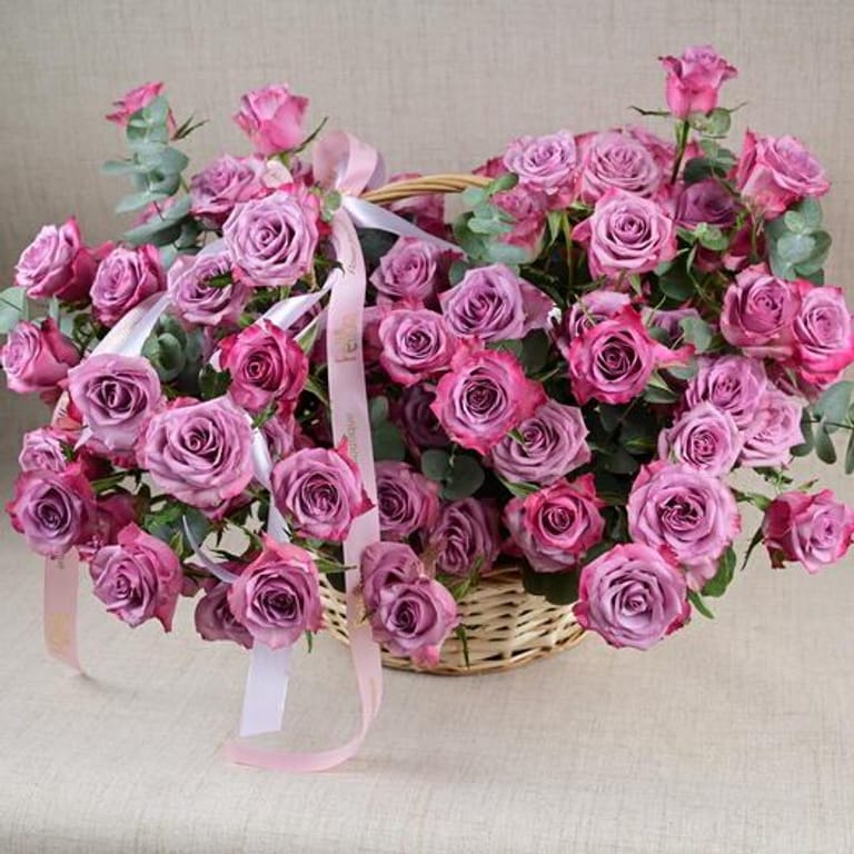 101 Purple Roses And Eucalyptus Luxury Basket-A778 - Image 4