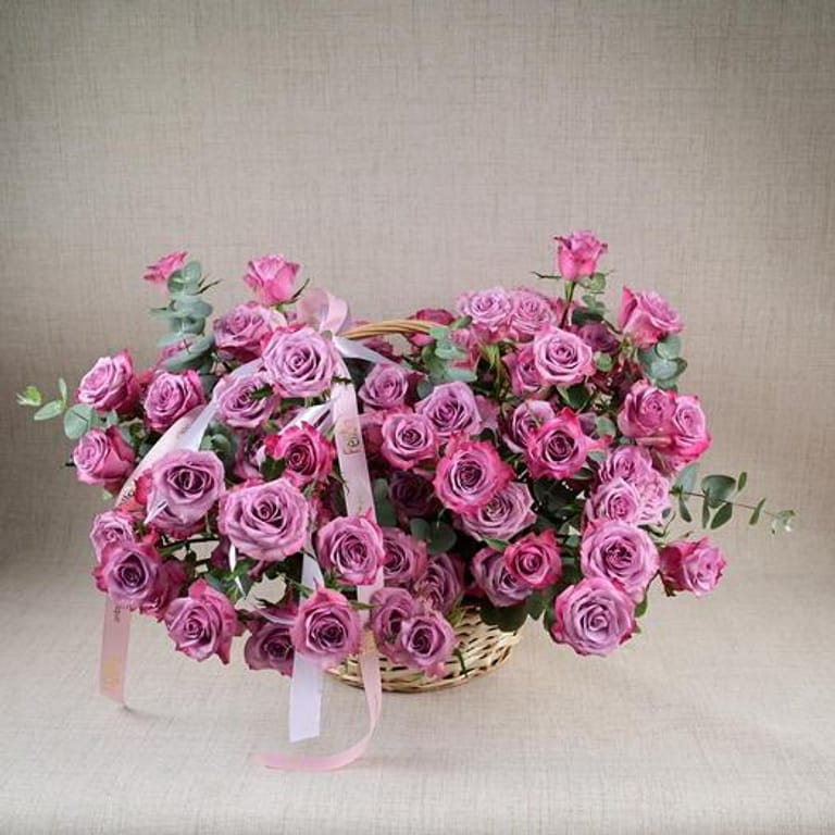 101 Purple Roses And Eucalyptus Luxury Basket-A778 - Image 6