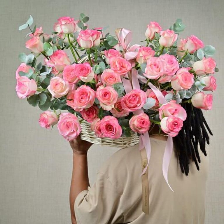 101 Jumilia Pink Roses Luxury Basket-A807 - Image 2