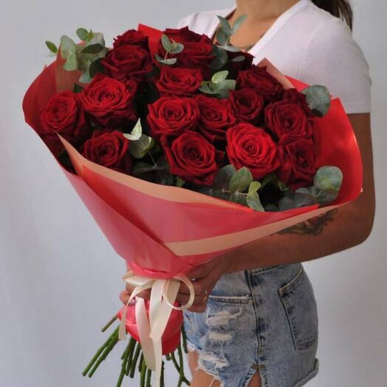 21 Red Roses And Eucalyptus Luxury Bouquet-A799 - Image 5