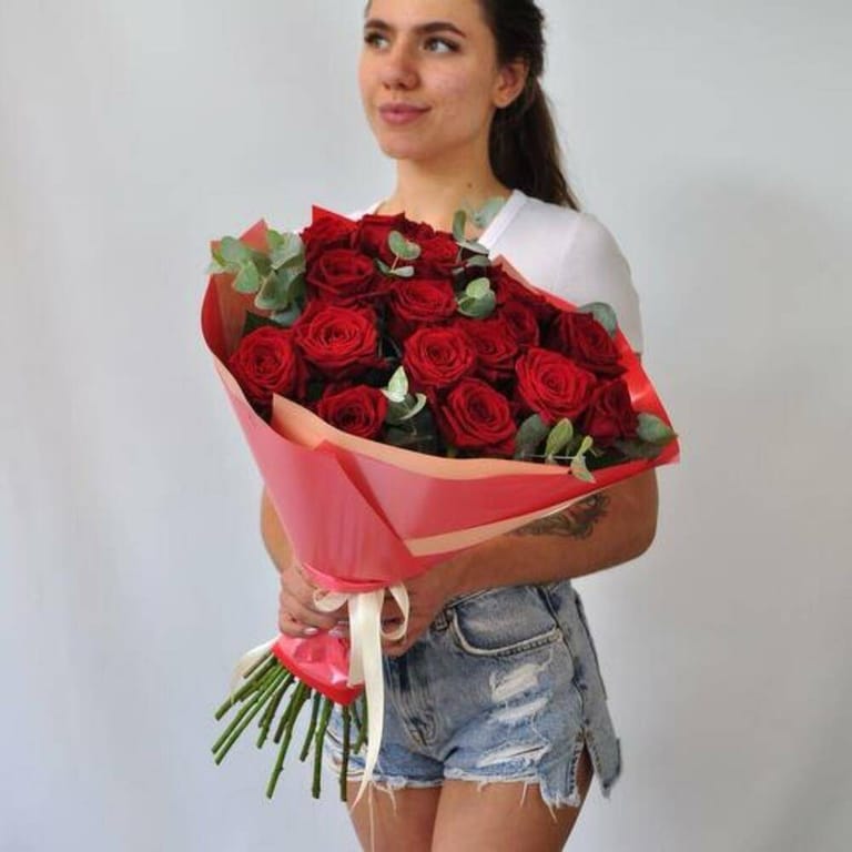21 Red Roses And Eucalyptus Luxury Bouquet-A799 - Image 6