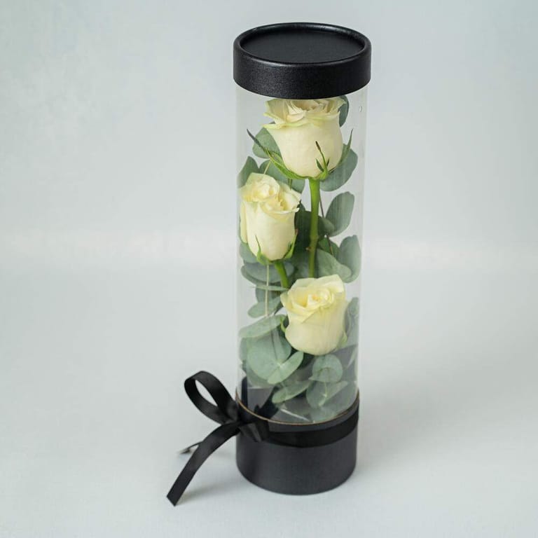 3 White Roses In Clear Cylinder Gift Box-A973 - Image 2