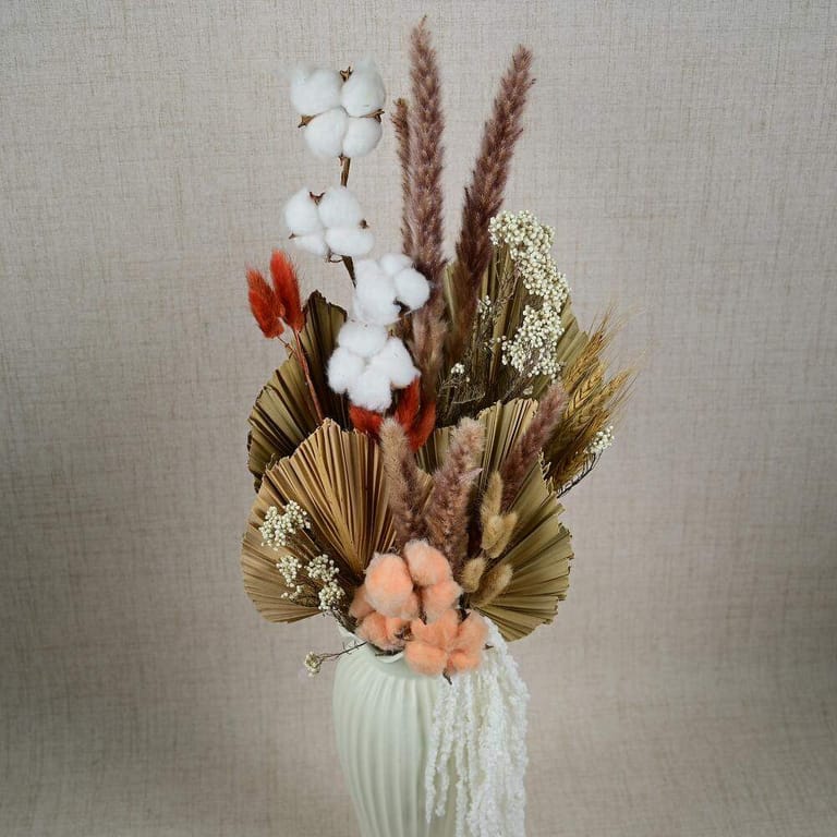 Boho Dried Flowers And Cotton Vase Arrangement-A978 - Image 2