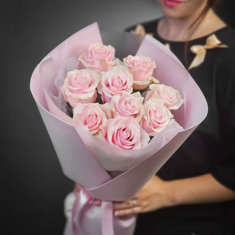 9 Premium Pink Mondial Roses Bouquet-A1028 - Image 1