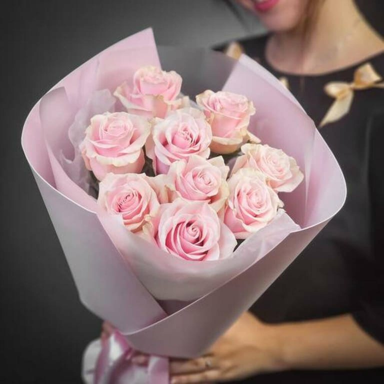 9 Premium Pink Mondial Roses Bouquet-A1028 - Image 3