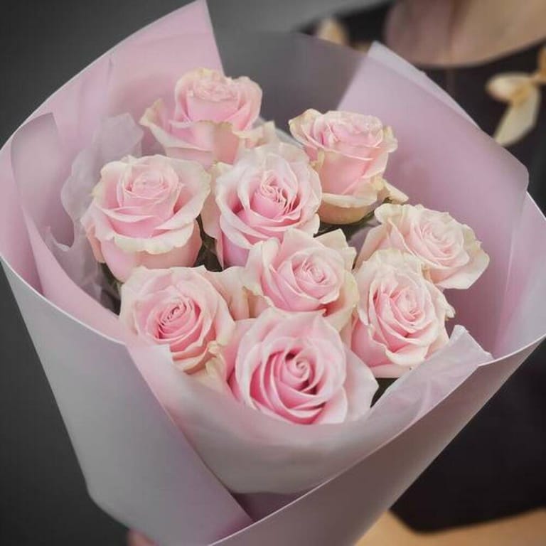 9 Premium Pink Mondial Roses Bouquet-A1028 - Image 4
