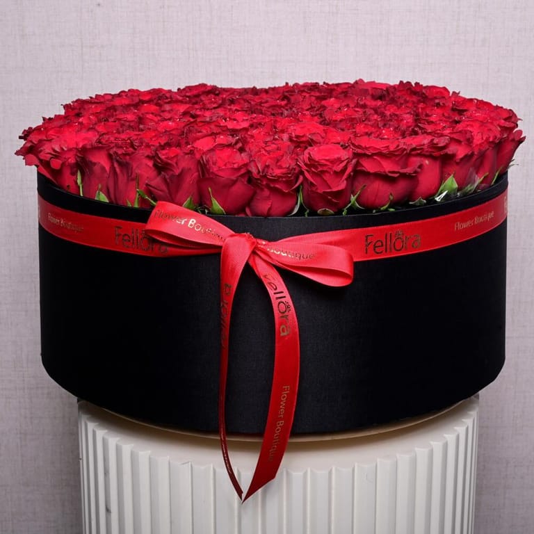 91 Luxury Red Roses In Grand Black Box-A1073 - Image 2