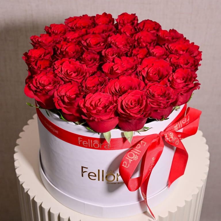 35 Luxury Red Roses In White Flower Box-A1081 - Image 1