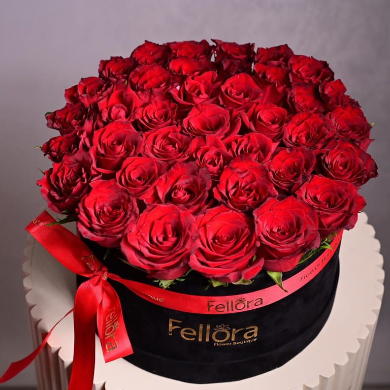 35 Luxury Red Roses In Black Flower Box-A1082 - Image 1