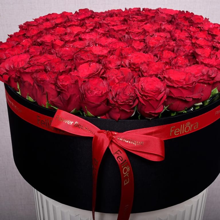 91 Luxury Red Roses In Grand Black Box-A1073 - Image 3