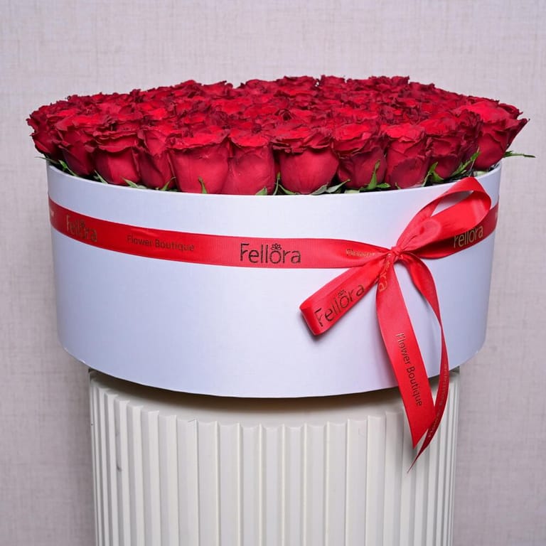 91 Luxury Red Roses In Grand White Box-A1071 - Image 4