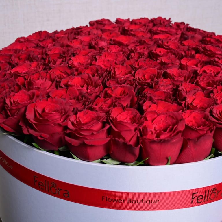 91 Luxury Red Roses In Grand White Box-A1071 - Image 5