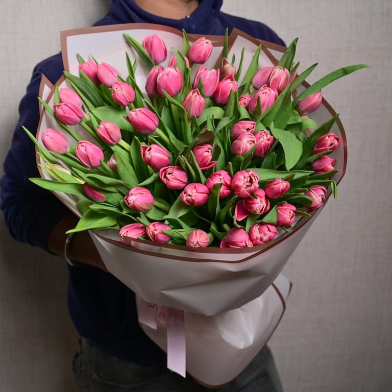 51 Dark Pink Double Petal Tulips Bouquet-A1120 - Image 1