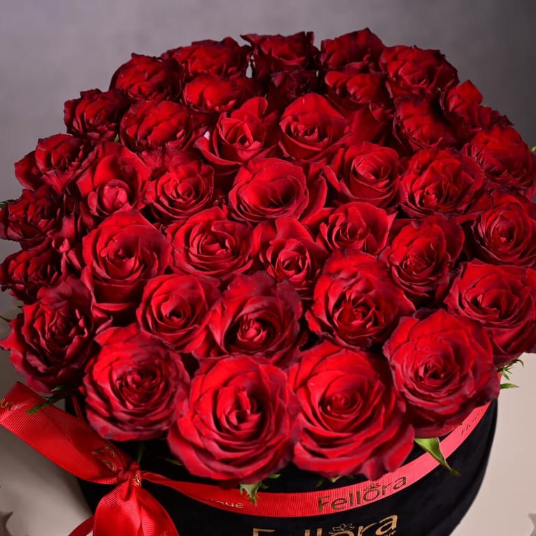 35 Luxury Red Roses In Black Flower Box-A1082 - Image 4