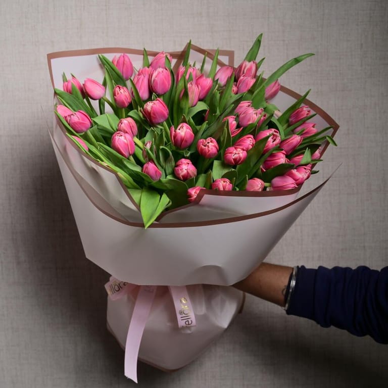 51 Dark Pink Double Petal Tulips Bouquet-A1120 - Image 2